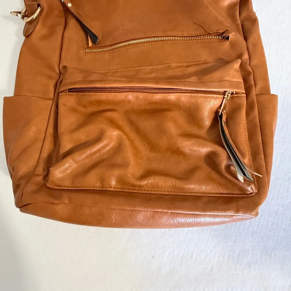 Unbranded Backpack Purse Women Large Brown Faux Leather Convertible Guitar Strap